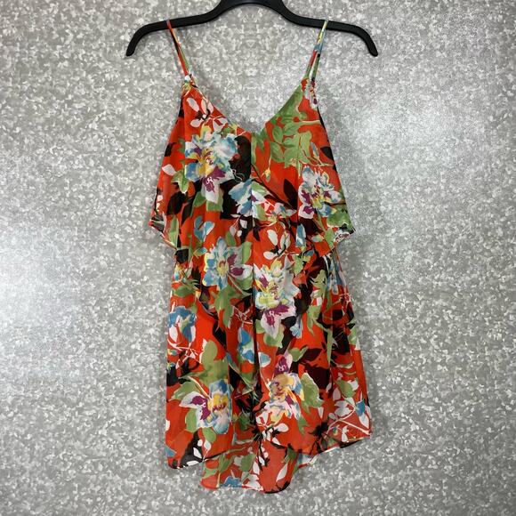 Hine Red Floral Layered Ruffles Y2K Fairy Tunic Length Top - Large - Tropical - Picture 1 of 6